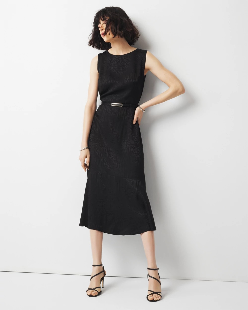 ワンピース laubeblanc/belted jacquard dress/M/black WHBM_SL Jacquard